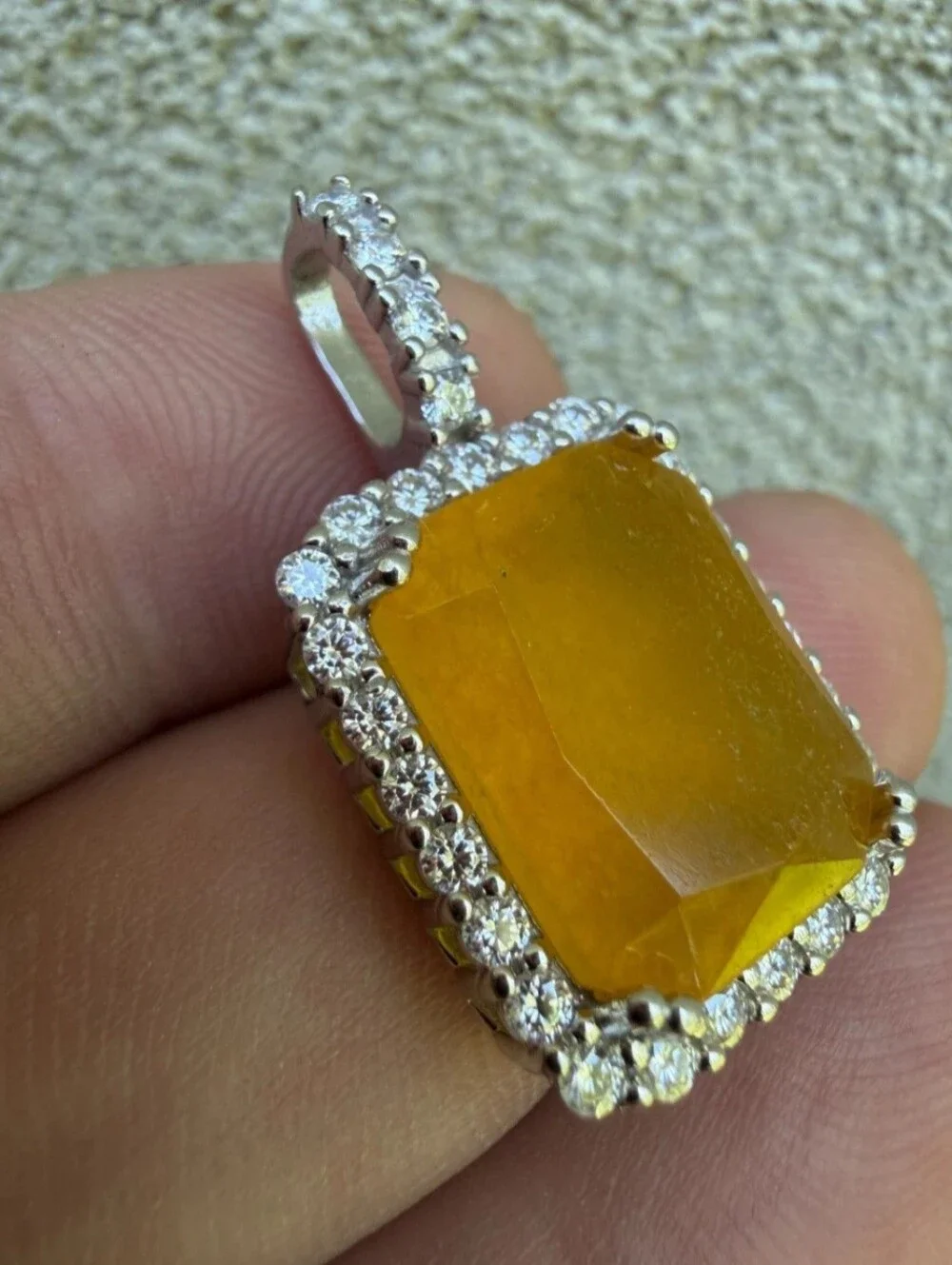 Iced Solid 925 Sterling Silver Natural Yellow Sapphire & Moissanite Pendant